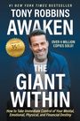 Text: "#1 New York Times Bestseller, Tony Robbins, Awaken, The Giant Within, Updated 35th Anniversary Edition, Over 4 Million Copies Sold!"

Beschreibung: Ein Mann in blauer Jacke lächelt auf dem Buchcover.