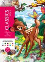 „CLASSICS VOL. 2“, „Mystery & Colouring“. Ein Rehkitz mit einem Schmetterling auf dem Schwanz in einer bunten Waldszene.