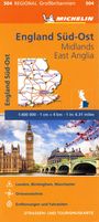 : Michelin England Süd-Ost, Midlands, East Anglia. Straßen- und Tourismuskarte 1:400.000, KRT