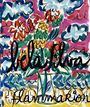 Text: "lala ilka, flammarion". Bunte Illustration mit Blumen, Wolken und abstrakten Formen, lebhaft und verspielt.
