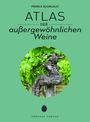 ATLAS DER außergewöhnlichen Weine. Grüner Hintergrund, Bild mit Weinrebe, Logo eines Blattes unten.
