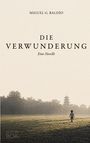 Titel: Die Verwunderung. Autor: Miguel G. Baldío. Eine Wiese, darauf ein Kind, im Hintergrund ein Turm im Morgenlicht.