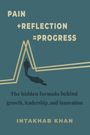 "PAIN +REFLECTION =PROGRESS. The hidden formula behind growth, leadership, and innovation. INTAKHAB KHAN." Ein stilisiertes Diagramm und ein gehender Mann.