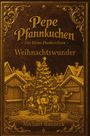 "Pepe Pfannkuchen - Der kleine Flunkerclown - Weihnachtswunder." Illustration von Kindern, einem Elefanten und Hütten.