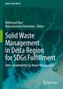 Text: Titel "Solid Waste Management in Delta Region for SDGs Fulfillment", Autoren: Mahmoud Nasr, Balasubramani Ravindran. Luftaufnahme eines Delta-Gebiets.