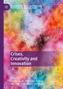 „Crises, Creativity and Innovation“ in weißer Schrift auf lila Hintergrund. Bunte Farbexplosionen im Hintergrund.