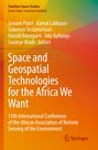 Titel: "Space and Geospatial Technologies for the Africa We Want". Buntes, abstraktes Hintergrunddesign.