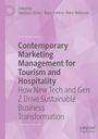 Titel: "Contemporary Marketing Management for Tourism and Hospitality". Violetter Hintergrund mit geometrischen Mustern.