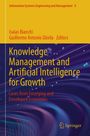 „Knowledge Management and Artificial Intelligence for Growth“ in gelber Schrift auf abstraktem, buntem Hintergrund.