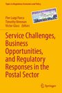 "Service Challenges, Business Opportunities, and Regulatory Responses in the Postal Sector." Orangener Hintergrund, Briefmarke.