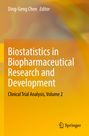 "Ding-Geng Chen, Editor. Biostatistics in Biopharmaceutical Research and Development. Clinical Trial Analysis, Volume 2." 

Hintergrund in warmen Gelbtönen. Springer-Logo unten rechts.