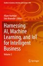 „Harnessing AI, Machine Learning, and IoT for Intelligent Business, Volume 2“ vor orangem Hintergrund mit Zahnrädern.