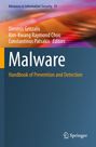 „Malware: Handbook of Prevention and Detection“ ist der Titel, darunter drei Editors. Hintergrund in dynamischen Farben.