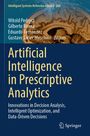 „Artificial Intelligence in Prescriptive Analytics“ in weißem Text auf dunkelblauem Hintergrund, oben Gehirnabbildung.