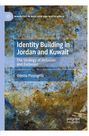 Titel: "Identity Building in Jordan and Kuwait." Autor: Odetta Pizzingrilli. Hintergrund: Abstraktes, gemustertes Design in Blau- und Brauntönen.