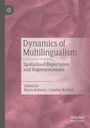 „Dynamics of Multilingualism“: Rosa Textur, Buchcover mit stilisiertem Logo.