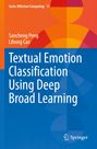 "Textual Emotion Classification Using Deep Broad Learning." Farbenfrohes Design mit orangen und blauen geometrischen Formen.