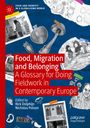 "Food, Migration and Belonging: A Glossary for Doing Fieldwork in Contemporary Europe" vor Collagen aus Essensmotiven.