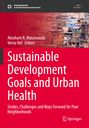Titel: Sustainable Development Goals and Urban Health. Hintergrund mit dicht gedrängten Häusern.