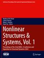 "Nonlinear Structures & Systems, Vol. 1". Konferenzprozess der 42. IMAC, 2024. Rot-blaues Design, Logos unten.