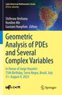 "Geometric Analysis of PDEs and Several Complex Variables". Bunte geometrische Punkte rechts, gelber Hintergrund.