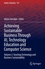 Text: Achieving Sustainable Business Through AI, Technology Education and Computer Science. Roter Verlauf, Binärcode.