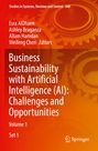 „Business Sustainability with Artificial Intelligence (AI): Challenges and Opportunities“. Zahnrad-Hintergrund.