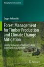 Text: "Forest Management for Timber Production and Climate Change Mitigation." Waldszene mit zwei liegenden Kühen.