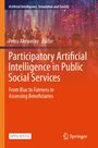 Buchtitel: "Participatory Artificial Intelligence in Public Social Services". Lebendige, abstrakte Szene mit Personen. Springer-Logo.