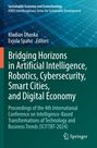 Titel: "Bridging Horizons in Artificial Intelligence, Robotics, Cybersecurity, Smart Cities, and Digital Economy." Grüner Hintergrund.