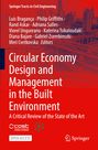Text auf rotem Hintergrund: "Circular Economy Design and Management in the Built Environment". Skyline im Hintergrund.