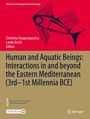 "Human and Aquatic Beings: Interactions", Fischillustration, rote und beige Farbtöne, Logos von EAA und MOREMEDIA.