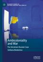 "Ambicoloniality and War: The Ukrainian-Russian Case" von Svitlana Biedarieva. Blaues Wandbild mit gelben Akzenten.