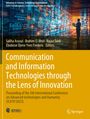 Text: „Communication and Information Technologies through the Lens of Innovation“. Silhouette vor digitaler Wand.