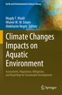„Climate Changes Impacts on Aquatic Environment“, Autoren, blauer Hintergrund mit abstrakten, polygonalen Mustern.