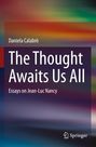 „Daniela Calabrò: The Thought Awaits Us All. Essays on Jean-Luc Nancy.“ Bunte, verschwommene Hintergrundillustration. Springer-Logo.