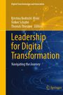 "Leadership for Digital Transformation. Navigating the Journey." Gelbes und blaues Design mit technologischen Elementen.