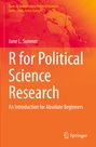 "R for Political Science Research: An Introduction for Absolute Beginners" steht vor einem orangen Hintergrund mit Weltkarte.