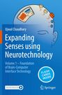 Titel: "Expanding Senses using Neurotechnology". 
Illustration eines Kopfes mit Implantaten, blauer Hintergrund.