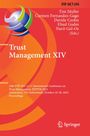 Titel: "Trust Management XIV". Konferenzdetails: Amsterdam, 18.-20. Oktober 2023. Illustration: Farbkugel und Kreise auf rotem Hintergrund.