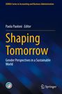 Titel: Shaping Tomorrow - Gender Perspectives in a Sustainable World. Herausgeber: Paola Paoloni. Blaues Design mit Logos.