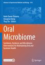 Titel: "Oral Microbiome". Themen: Symbiose, Dysbiose, Interventionen, Mund- und systemische Gesundheit. Blau-orangener Hintergrund.