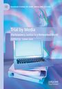 "Trial by Media: Participatory Justice in a Networked World". Laptop auf Ordner, Schatten einer Justitia-Statue.