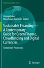 Text: "Sustainable Financing—A Contemporary Guide for Green Finance, Crowdfunding and Digital Currencies." Illustration: Globushintergrund.