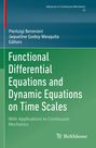 Titel: Functional Differential Equations and Dynamic Equations on Time Scales. Blau-grüne Farbverläufe, Verlagslogo.