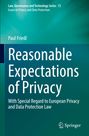 Buchcover mit türkisfarbenem Hintergrund. Titel: "Reasonable Expectations of Privacy". Autor: Paul Friedl. Springer-Logo.