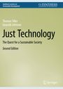 "Just Technology: The Quest for a Sustainable Society, Second Edition" steht auf einem grünen Hintergrund.