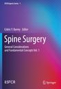 Titel: "Spine Surgery." Herausgeber: Cédric Y. Barrey. Farbverlauf von Lila zu Blau mit Punktmuster. Logos: SFCR, Springer.