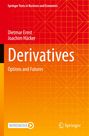 Der Text "Derivatives: Options and Futures" auf einem orangeroten Hintergrund mit geometrischem Muster.