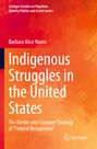 "Indigenous Struggles in the United States" von Barbara Alice Mann, mit einem dynamischen orange-roten Hintergrund.